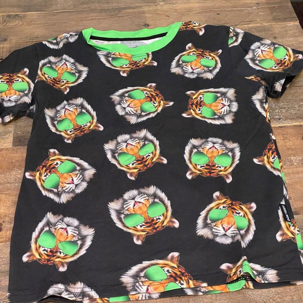 Don Teddy Kids Tiger Print Black and Green Shirt